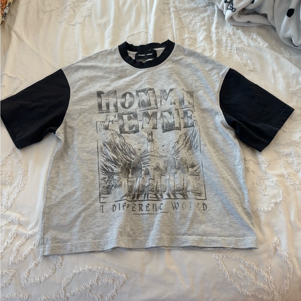 Gray and Black Graphic T-Shirt